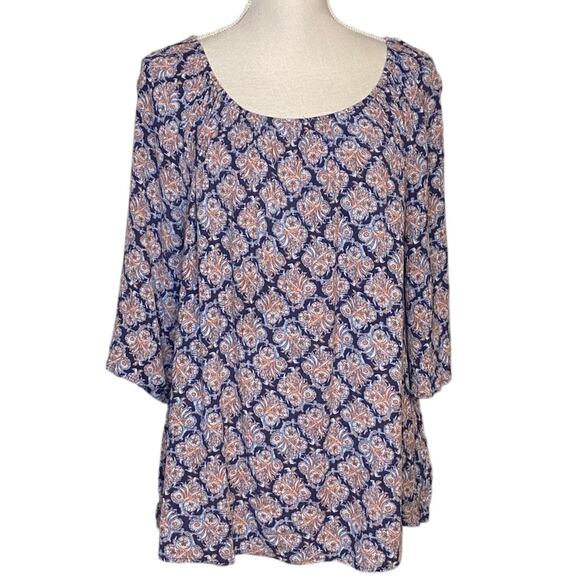 Daniel Rainn Blue & Orange Tunic with Elastic Neckline 2X - Picture 1 of 5